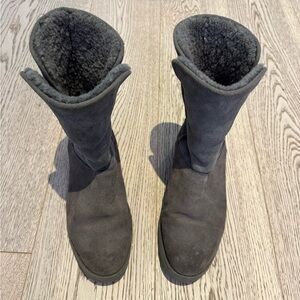 UGGS Cozy Gray Suede Shearling-Lined Mid-Calf Boots